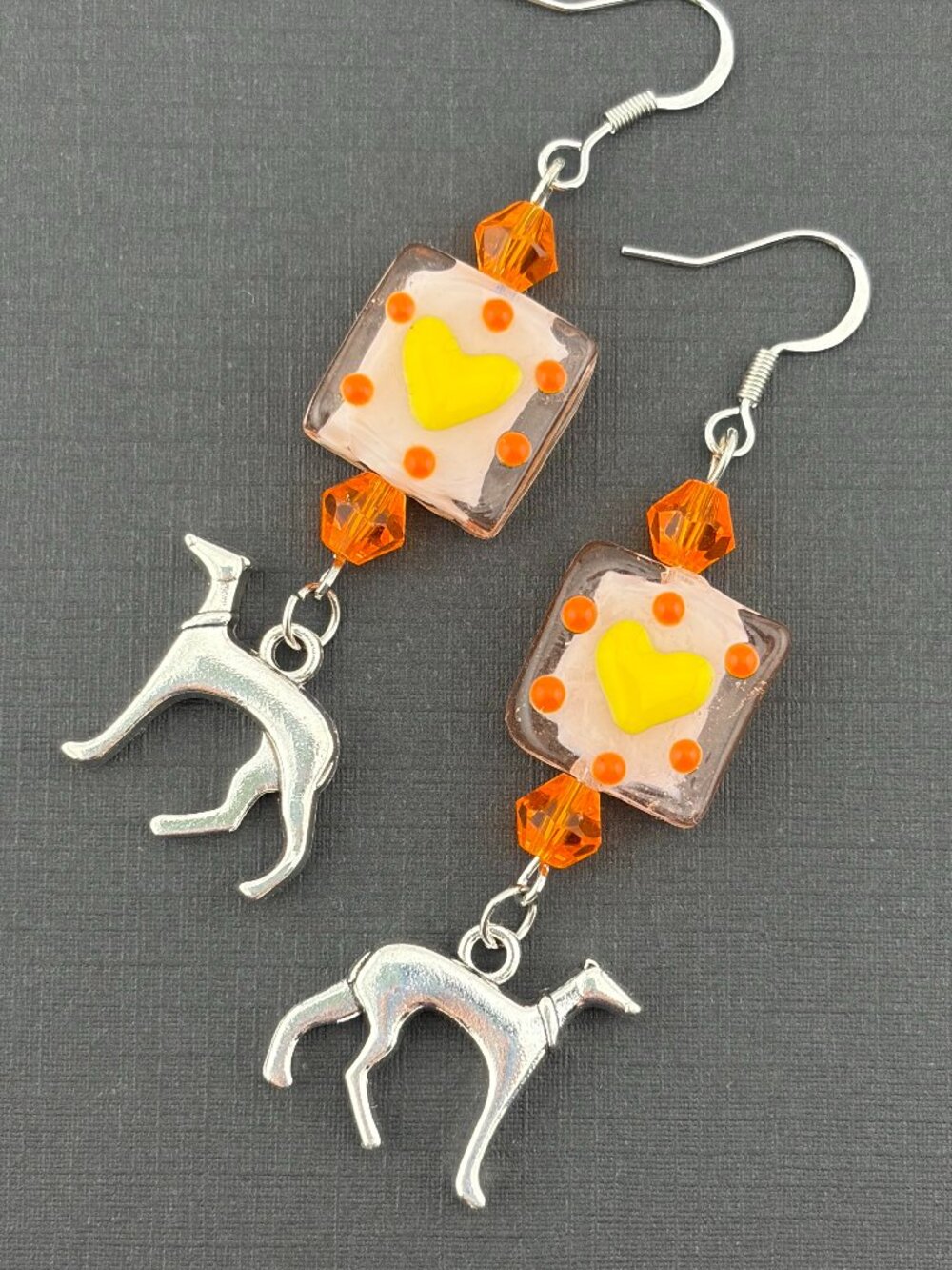 DOG Sighthound Greyhound Borzoi Saluki Whippet Heart Handmade Earrings LR257